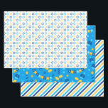 Modern Hanukkah Inpakpapier Vel<br><div class="desc">Deze moderne Chanoeka papieren met dreidels,  strepen en ster van Davids zal uw pakketten op zoek fenomenaal! Ze zijn kleurrijk en trendy,  maar toch traditioneel.</div>