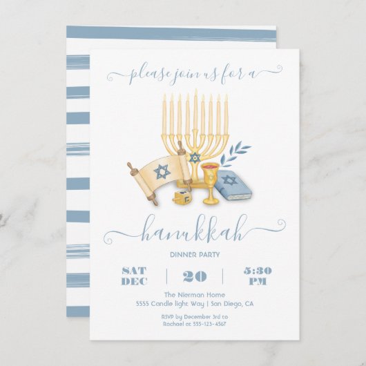 Modern Hanukkah Party watercolor Kaart (Voorkant / Achterkant)