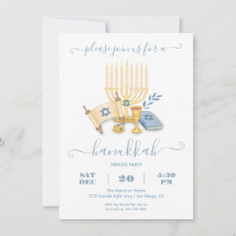 Modern Hanukkah Party watercolor Kaart