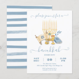 Modern Hanukkah Party watercolor Kaart