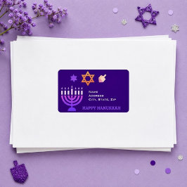 Modern Hanukkah retouradreslabel | Paars Etiket