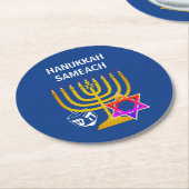 Modern HANUKKAH SAMEACH Ronde Kartonnen Onderzetter (Gebogen)