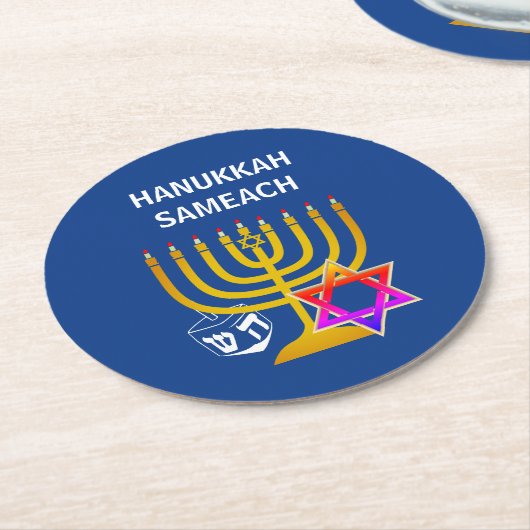 Modern HANUKKAH SAMEACH Ronde Kartonnen Onderzetter (Gebogen)