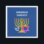 Modern HANUKKAH SAMEACH Servet<br><div class="desc">Moderne, stijlvolle handdoekjes op papier, ontworpen met faux gold menorah, kleurrijke ster van David en white dreidel plus GREETING - HANUKKAH SAMEACH, zodat je je eigen groet kunt creëer, bijvoorbeeld. Happy Chanukah. Ideaal voor het Hanukkah-seizoen. Kies uit een breed gedeelte van Hanukkah-kleding en geschenken, ontworpen door Berean-Design. Overeenkomende partijbenodigdheden beschikbaar....</div>