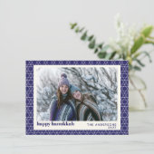Modern Hanukkah Star Line Pattern Blue Photo Card Feestdagenkaart (Staand voorkant)