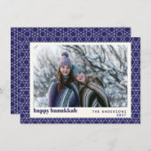 Modern Hanukkah Star Line Pattern Blue Photo Card Feestdagenkaart (Voorkant / Achterkant)