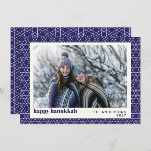 Modern Hanukkah Star Line Pattern Blue Photo Card Feestdagenkaart (Voorkant / Achterkant)
