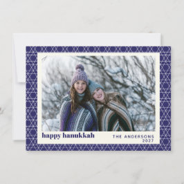 Modern Hanukkah Star Line Pattern Blue Photo Card Feestdagenkaart