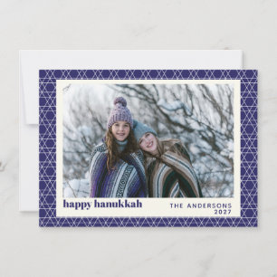 Modern Hanukkah Star Line Pattern Blue Photo Card Feestdagenkaart