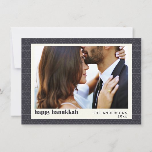 Modern Hanukkah Star Pattern Dark Blue Photo Card Feestdagenkaart (Voorkant)