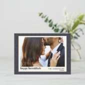 Modern Hanukkah Star Pattern Dark Blue Photo Card Feestdagenkaart (Staand voorkant)