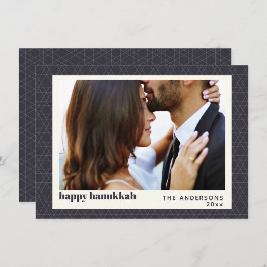 Modern Hanukkah Star Pattern Dark Blue Photo Card Feestdagenkaart (Voorkant / Achterkant)