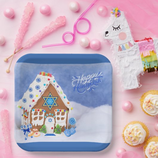 Modern Hanukkah Star van David Gingerbrood House Papieren Bordje (Feest)