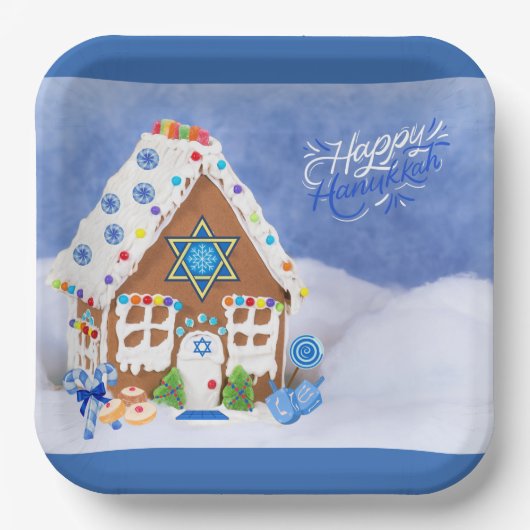 Modern Hanukkah Star van David Gingerbrood House Papieren Bordje (Voorkant)