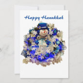 Modern Hanukkah Star van David Snowman Wreath Feestdagenkaart (Voorkant)