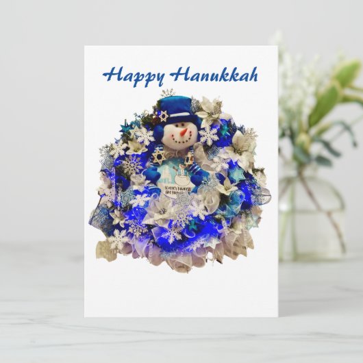Modern Hanukkah Star van David Snowman Wreath Feestdagenkaart (Staand voorkant)