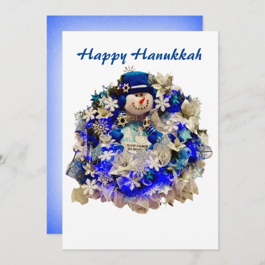 Modern Hanukkah Star van David Snowman Wreath Feestdagenkaart (Voorkant / Achterkant)