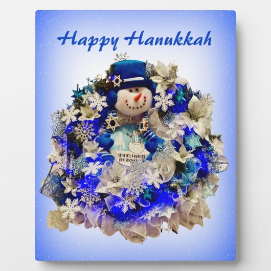 Modern Hanukkah Star van David Snowman Wreath Fotoplaat (Voorkant)