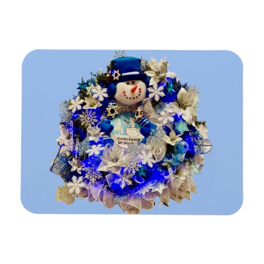 Modern Hanukkah Star van David Snowman Wreath Magneet (Horizontaal)
