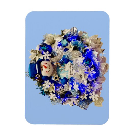 Modern Hanukkah Star van David Snowman Wreath Magneet (Verticaal)