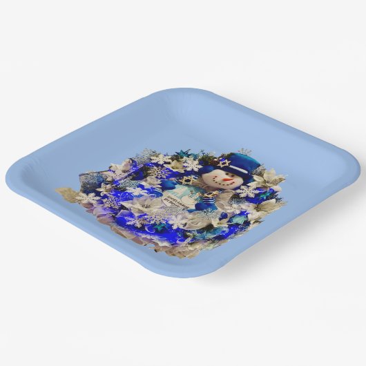 Modern Hanukkah Star van David Snowman Wreath Papieren Bordje (Gebogen)