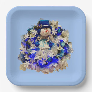 Modern Hanukkah Star van David Snowman Wreath Papieren Bordje