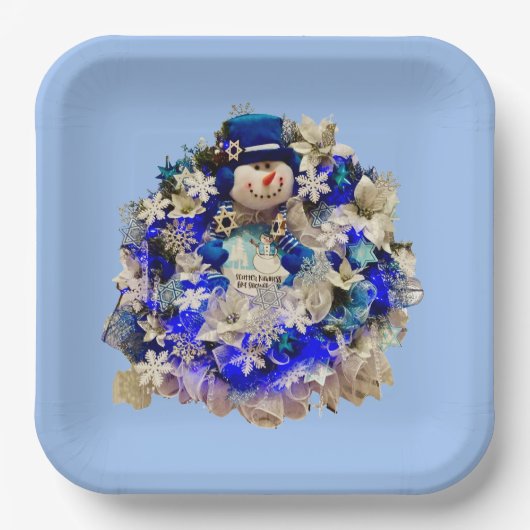 Modern Hanukkah Star van David Snowman Wreath Papieren Bordje (Voorkant)