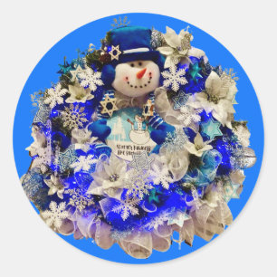 Modern Hanukkah Star van David Snowman Wreath Ronde Sticker