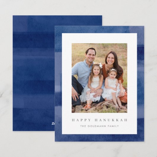 Modern Hanukkah Waterverf Photo Holiday Card Feestdagenkaart (Voorkant / Achterkant)