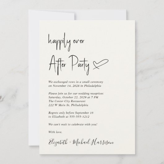 Modern Happily Ever After Cream Wedding Receptie Kaart (Voorkant)