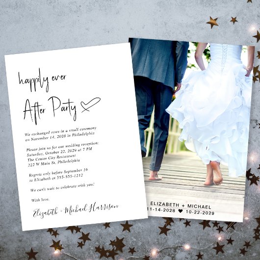 Modern Happily Ever After Foto Bruiloftsreceptie Aankondiging