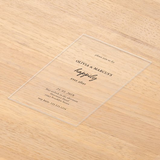 Modern Happily Ever After Wedding Acryl Uitnodigingen (Laagn)