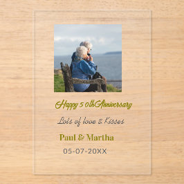 Modern happy 50th anniversary add name date photo  acryl uitnodigingen