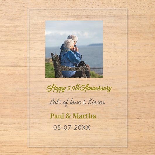 Modern happy 50th anniversary add name date photo  acryl uitnodigingen (Voorkant)