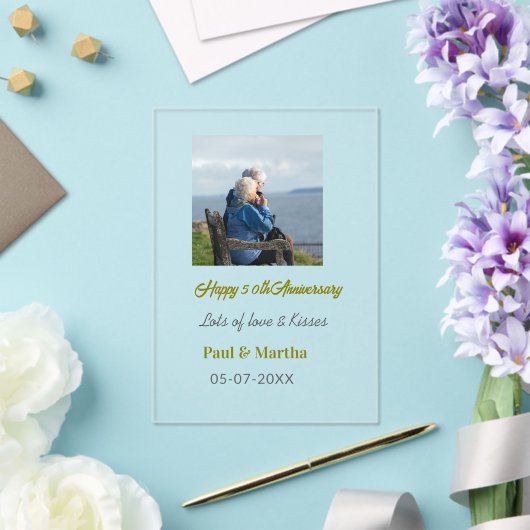 Modern happy 50th anniversary add name date photo acryl uitnodigingen (Insitu (Huwelijk))