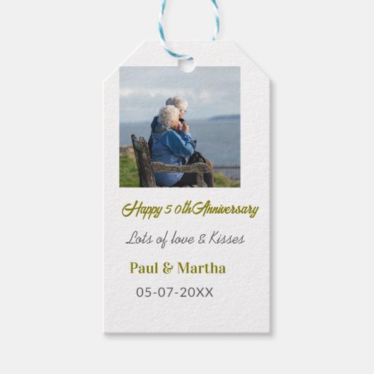 Modern happy 50th anniversary add name date photo cadeaulabel (Voorkant)