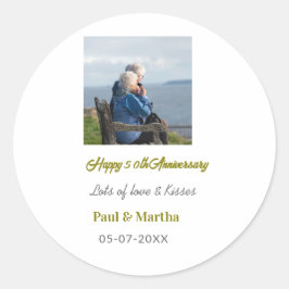 Modern happy 50th anniversary add name date photo  ronde sticker