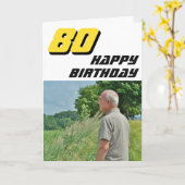 Modern Happy 80th Birthday Foto Kaart (Gele Bloem)