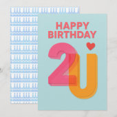 Modern Happy Birthday 2U Design Verjaardag Kaart (Voorkant / Achterkant)