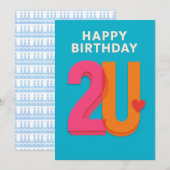 Modern Happy Birthday 2U Design Verjaardag Kaart (Voorkant / Achterkant)