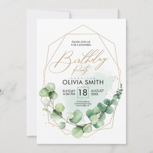 Modern Happy Birthday Party Eucalyptus Greenery Kaart (Voorkant)