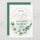 Modern Happy Birthday Party Eucalyptus Greenery Kaart (Voorkant / Achterkant)