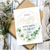 Modern Happy Birthday Party Eucalyptus Greenery Kaart