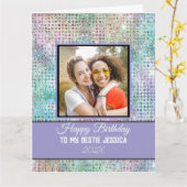 Modern Happy Birthday Pastel Bestie Photo & Name  Kaart (Gele Bloem)