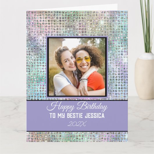 Modern Happy Birthday Pastel Bestie Photo & Name  Kaart (Voorkant)