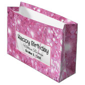 Modern Happy Birthday Pink Glitter Groot Cadeauzakje (Voorkant Gekanteld)