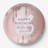 Modern Happy Birthday Roos Gold Glitter Papieren Bordje (Voorkant)
