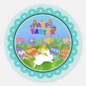 Modern Happy Easter Bunny I 3D Easter Egg Design Ronde Sticker (Voorkant)