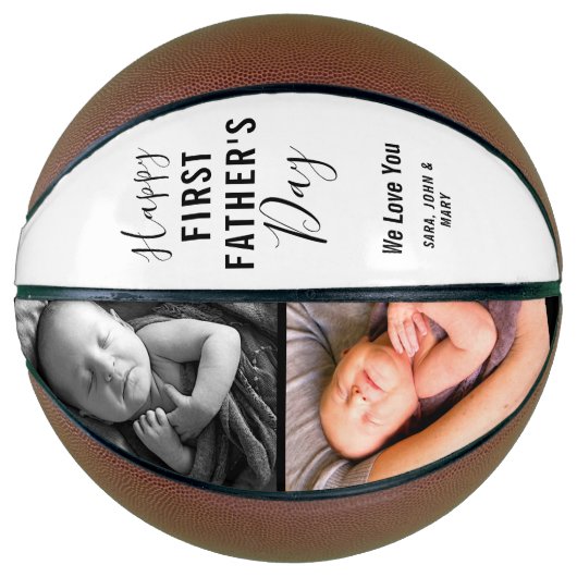 Modern Happy First Father's Day White 2 Fotonaam Basketbal (Voorkant)
