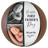 Modern Happy First Father's Day White 2 Fotonaam Basketbal (Verticaal)